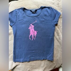 Ralph Lauren Kids Blue Tee with Pink Logo